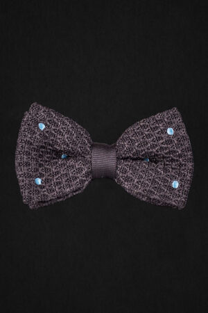 KNITTED D.GRAY/SKYBLUE DOTTED BOWTE