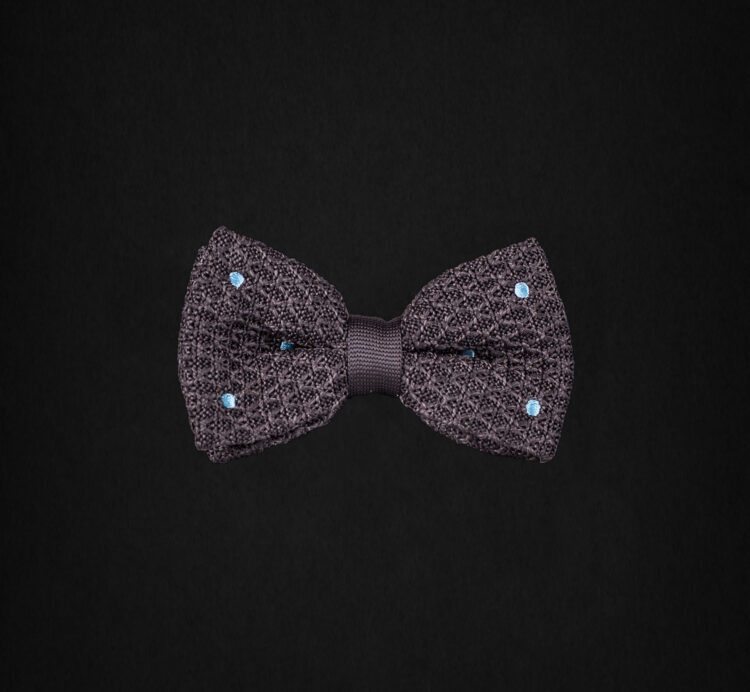 KNITTED D.GRAY/SKYBLUE DOTTED BOWTE