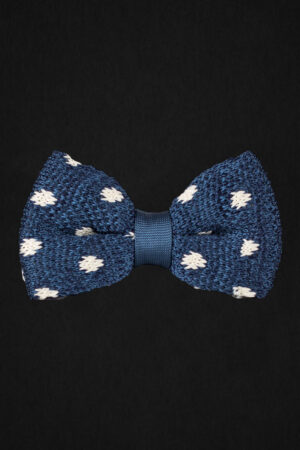 KNITTED NAVY BLUE/WHITE DOTTED BOWTIE