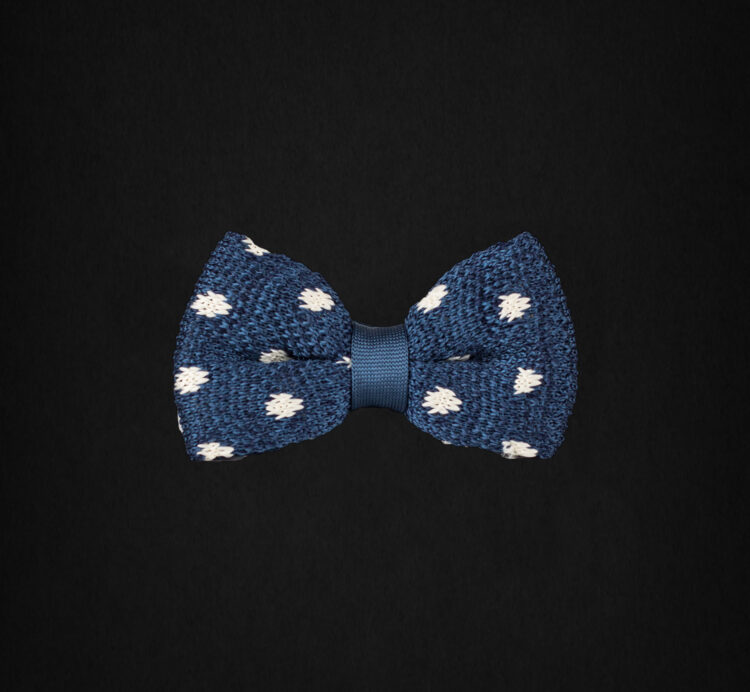 KNITTED NAVY BLUE/WHITE DOTTED BOWTIE