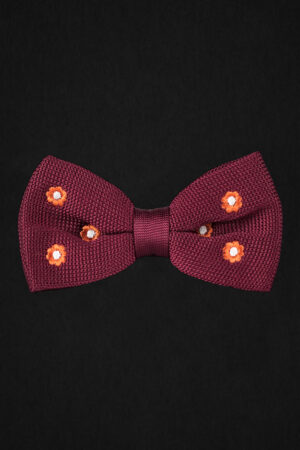 KNITTED BURGUNDY/ORANGE FLORAL BOWTIE