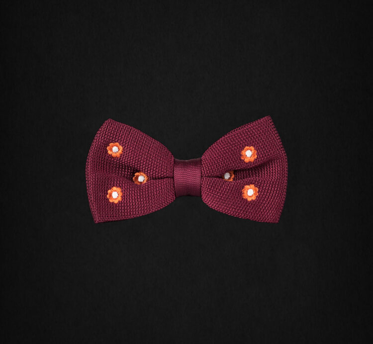 KNITTED BURGUNDY/ORANGE FLORAL BOWTIE
