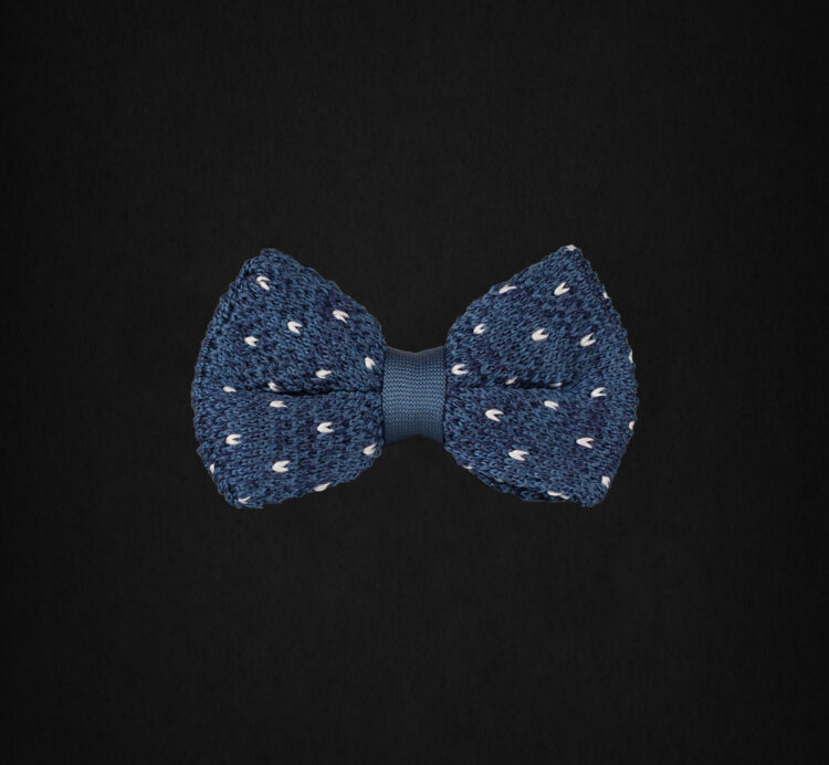 KNITTED NAVY BLUE/WHITE DOTTED BOWTIE