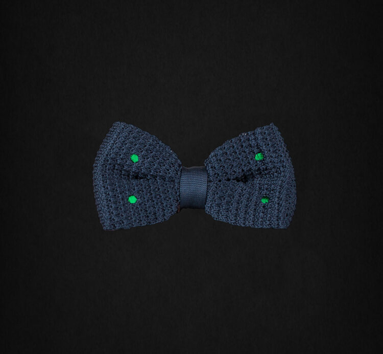 KNITTED D.BLUE/GREEN DOTTED BOWTIE