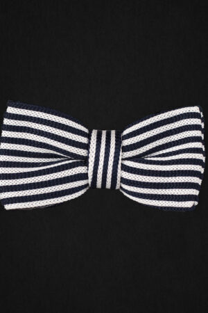 KNITTED WHITE/D.BLUE STRIPED BOWTIE