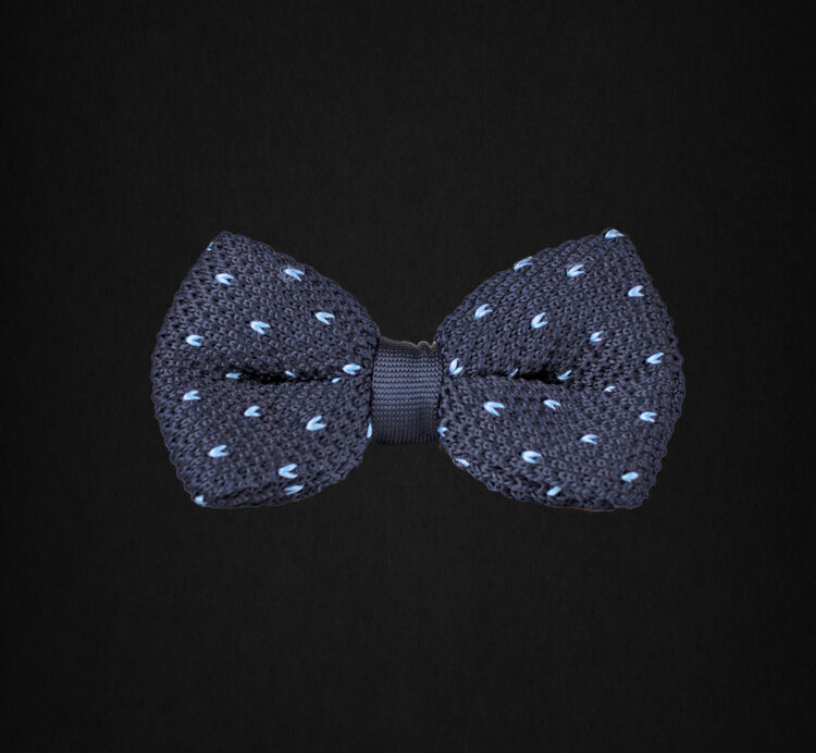 KNITTED GRAY/LIGHT BLUE DOTTED BOWTIE