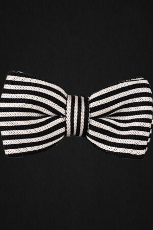 KNITTED WHITE/BLACK STRIPES BOWTIE